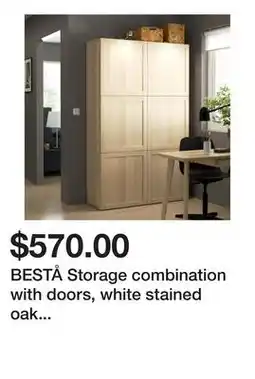 Ikea BESTÅ Storage combination with doors, white stained oak effect/Hanviken white stained oak effect offer