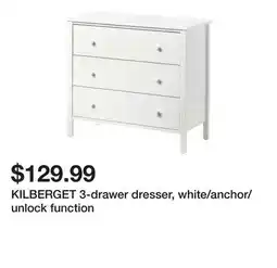Ikea KILBERGET 3-drawer dresser, white/anchor/unlock function offer