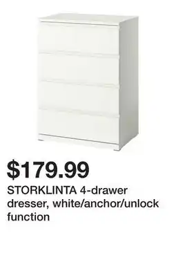 Ikea STORKLINTA 4-drawer dresser, white/anchor/unlock function offer