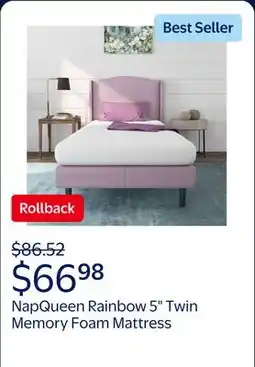 Walmart NapQueen Rainbow 5 Twin, Memory Foam Mattress, White offer