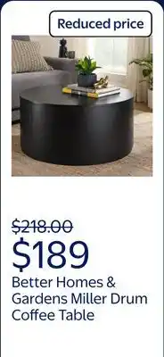 Walmart Better Homes & Gardens Miller Drum Coffee Table, Black offer