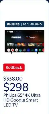 Walmart Philips 65 Class 4K Ultra HD (2160p) Google Smart LED TV (65PUL7552/F7) offer