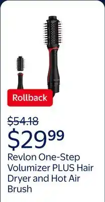 Walmart Revlon One-Step Volumizer PLUS Hair Dryer and Hot Air Brush, Black offer