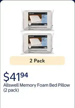 Walmart (2 pack) Allswell Memory Foam Standard/Queen Bed Pillow offer