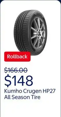 Walmart Kumho Crugen HP27 All Season 255/65R18 111V Passenger Tire offer