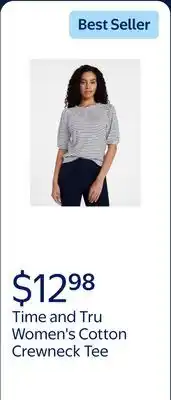 Walmart Time and Tru Women's Cotton Crewneck Tee with Puff Sleeves offer