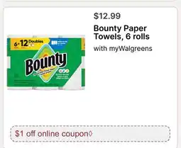 Walgreens Bounty Paper Towels, 6 rolls offer