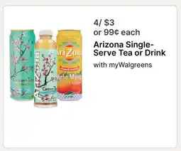 Walgreens Arizona Single-Serve Tea or Drink offer