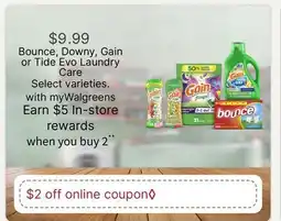 Walgreens Bounce, Downy, Gain or Tide Evo Laundry Care offer