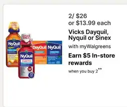 Walgreens Vicks Dayquil, Nyquil or Sinex offer