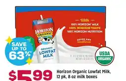 Grocery Outlet Horizon Organic Lowfat Milk 12 pk, 8 oz milk boxes offer
