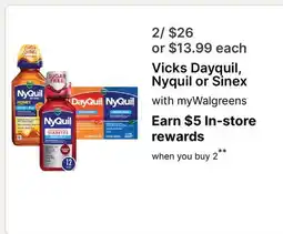 Walgreens Vicks Dayquil, Nyquil or Sinex offer