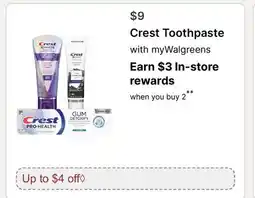 Walgreens Crest Toothpaste offer