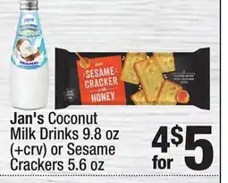 Super King Markets Jan's Coconut Milk Drinks 9.8 oz (+crv) or Sesame Crackers 5.6 oz offer