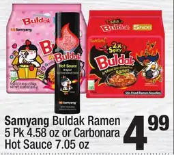 Super King Markets Samyang Buldak Ramen 5 Pk 4.58 oz or Carbonara Hot Sauce 7.05 oz offer