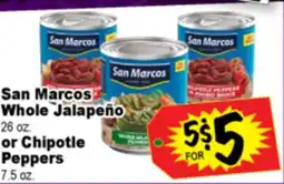 Superior Grocers San Marcos Whole Jalapeño 26 oz. or Chipotle Peppers 7.5 oz offer