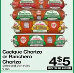 Superior Grocers Cacique Chorizo or Ranchero Chorizo offer