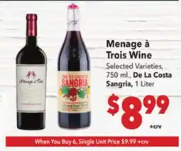 Vallarta Supermarkets Menage à Trois Wine offer