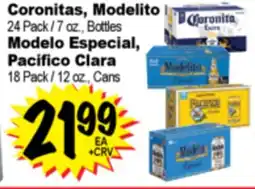 Superior Grocers Coronitas, Modelito 24 Pack / 7 oz., Bottles Modelo Especial, Pacifico Clara, 18 Pack / 12 oz., Cans offer