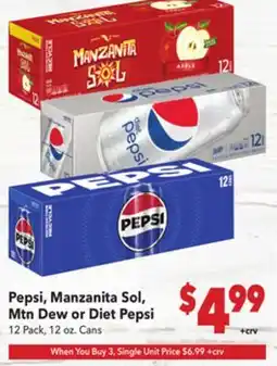 Vallarta Supermarkets Pepsi, Manzanita Sol, Mtn Dew or Diet Pepsi offer