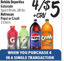 El Super Fresh Gatorade Sport Drink, 28Oz., Pepsi or Crush 2 Liters offer