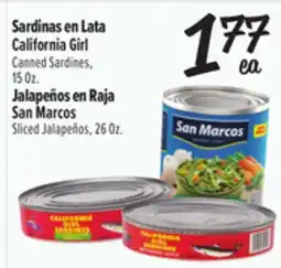 El Super California Girl Canned Sardines,15Oz. San Marcos Sliced Jalapeños, 26 Oz offer
