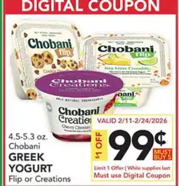 Pete's Fresh Market Chobani GREEK YOGURT Flip or Creations offer