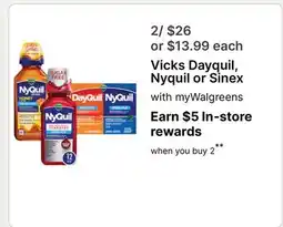 Walgreens Vicks Dayquil, Nyquil or Sinex offer