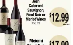 Big Saver Foods Josh Cabernet Sauvignon, Pinot Noir or Merlot Wines offer