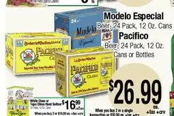 Big Saver Foods Modelo Especial Beer, 24 Pack, 12 Oz. Cans Pacifico Beer, 24 Pack, 12 Oz. Cans or Bottles offer
