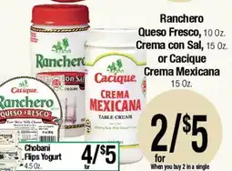 Big Saver Foods Ranchero Queso Fresco, 10 Oz. Crema con Sal, 15 Oz. or Cacique Crema Mexicana, 15 Oz offer