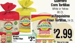Big Saver Foods Guerrero Corn Tortillas White or Yellow 80 Ct. or Requisima Flour Tortillas, 24 Ct offer