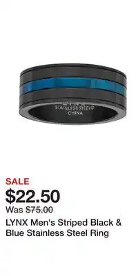 Kohl's LYNX Men's Striped Black & Blue Stainless Steel Ring offer