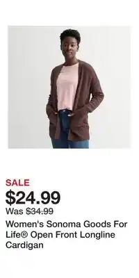 Kohl's Women's Sonoma Goods For Life Open Front Longline Cardigan offer