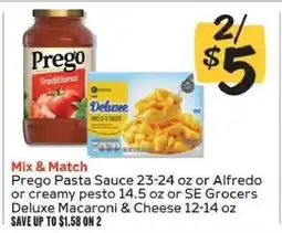Winn Dixie Prego Pasta Sauce or SE Grocers Deluxe Macaroni & Cheese offer