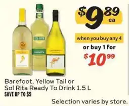 Winn Dixie Barefoot, Yellow Tail or Sol Rita Ready To Drink 1.5 L offer