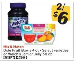 Winn Dixie Dole Fruit Bowls or Welch's Jam or Jelly offer