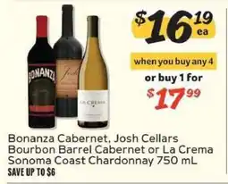 Winn Dixie Bonanza Cabernet, Josh Cellars Bourbon Barrel Cabernet or La Crema Sonoma Coast Chardonnay 750 mL offer