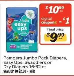 Winn Dixie Pampers Jumbo Pack Diapers, Easy Ups, Swaddlers or Dry Diapers 16-32 ct offer