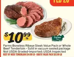 Winn Dixie Farms Boneless Ribeye Steak Value Pack or Whole Beef Tenderloin offer