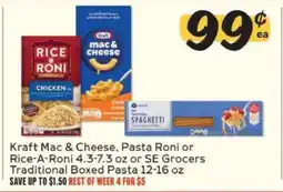 Winn Dixie Kraft Mac & Cheese, Pasta Roni or Rice-A-Roni or SE Grocers Traditional Boxed Pasta offer