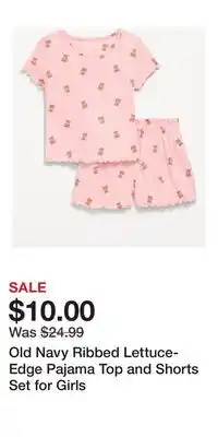 Old Navy Old Navy Ribbed Lettuce-Edge Pajama Top and Shorts Set for Girls offer