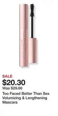 Ulta Beauty Too Faced Better Than Sex Volumizing & Lengthening Mascara offer