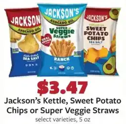 Fareway Jackson's Kettle, Sweet Potato Chips or Super Veggie Straws offer