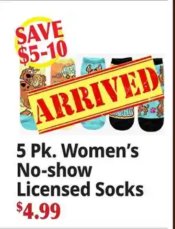 Ocean State Job Lot 5 Pk. Women's No-show Licensed Socks offer
