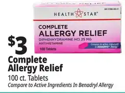 Ocean State Job Lot Health Star 25 mg Complete Allergy Relief 100 Tablets offer