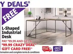 Ocean State Job Lot Bush Home Refinery L Shaped Industrial Desk Rustic Gray/Charred Wood offer