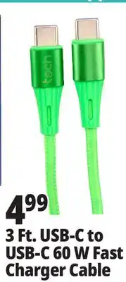 Ocean State Job Lot 3 Ft. USB-C to USB-C 60 W Fast Charger Cable offer