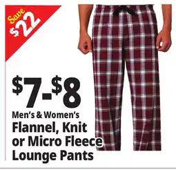 Ocean State Job Lot Men's & Women's Flannel, Knit or Micro Fleece Lounge Pants offer