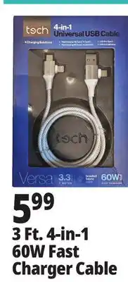Ocean State Job Lot 3 Ft. 4-in-1 60W Fast Charger Cable offer